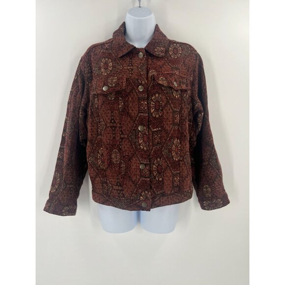 The Territory Ahead Women Size M Brown Geometric Tapestry Button Down Jacket - Picture 1 of 8